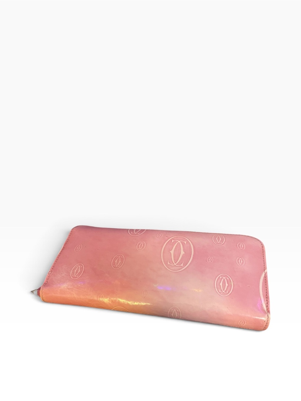 Cartier Happy Birthday Pink Patent Leather Zip Around Long Wallet